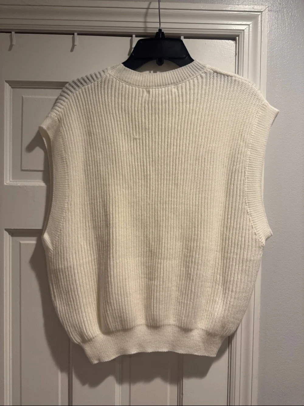 Sleeveless Crewneck Knit Sweater in Cream with Orange Script - Picture 6 of 6